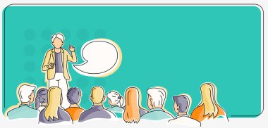 En yeni iş stratejilerinin sergilendiği istikrarlı ekonomiyi oluşturan halka konuşma sunumu yapan kişi. Yenilikçi düşünceler sergileyen insanlar hedeflerine ulaşan.