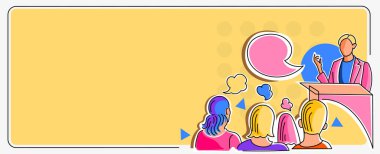 Halkın önünde konuşma yapan kişi en yeni proje stratejilerini sergiliyor ve istikrarlı bir ekonomi yaratıyor. İnsanların yenilikçi düşünceler sergilemesi amaçlara ulaşması.