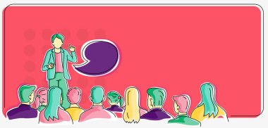 En yeni iş stratejilerinin sergilendiği istikrarlı ekonomiyi oluşturan halka konuşma sunumu yapan kişi. Yenilikçi düşünceler sergileyen insanlar hedeflerine ulaşan.