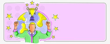 Yıldızlarla çevrili takım elbiseli iş adamı, projenin başarıya ulaşması için tezahürat yapıyor. Başarılı gol başarısını kutlayan adam.