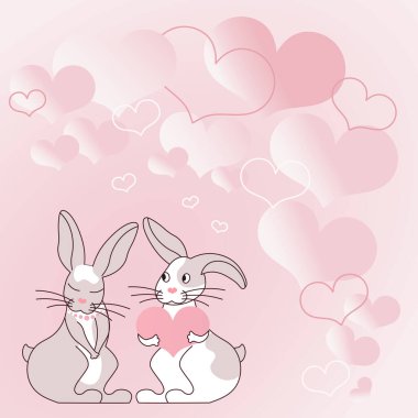 Kalp şeklinde hediyeleri olan iki tavşan, karşılıklı adak alışverişinde bulunan çiftleri gösteriyor. Tavşanlar tutkulu aşıkları güzel hediyelerle temsil eder..