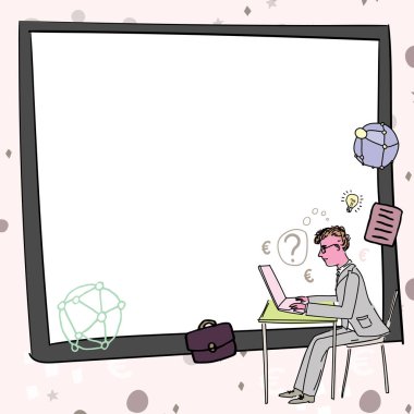 Takım elbiseli bir işadamı dizüstü bilgisayarını kullanarak strateji oluşturma planlarını başarıyla gerçekleştiriyor. Düğmelere basan adam yaratıcı fikirler üretiyor..
