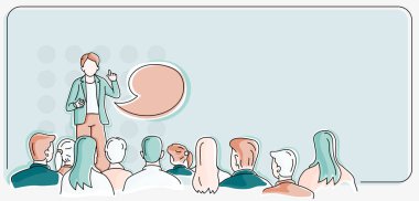 En yeni iş stratejilerinin sergilendiği istikrarlı ekonomiyi oluşturan halka konuşma sunumu yapan kişi. Yenilikçi düşünceler sergileyen insanlar hedeflerine ulaşan.