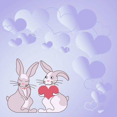 Kalp şeklinde hediyeleri olan iki tavşan, karşılıklı adak alışverişinde bulunan çiftleri gösteriyor. Tavşanlar tutkulu aşıkları güzel hediyelerle temsil eder..