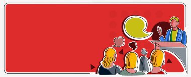 Halkın önünde konuşma yapan kişi en yeni proje stratejilerini sergiliyor ve istikrarlı bir ekonomi yaratıyor. İnsanların yenilikçi düşünceler sergilemesi amaçlara ulaşması.