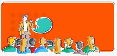 En yeni iş stratejilerinin sergilendiği istikrarlı ekonomiyi oluşturan halka konuşma sunumu yapan kişi. Yenilikçi düşünceler sergileyen insanlar hedeflerine ulaşan.