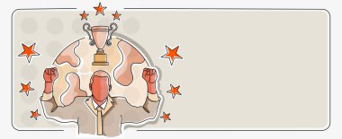 Yıldızlarla çevrili takım elbiseli iş adamı, projenin başarıya ulaşması için tezahürat yapıyor. Başarılı gol başarısını kutlayan adam.