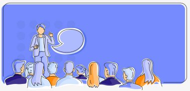 En yeni iş stratejilerinin sergilendiği istikrarlı ekonomiyi oluşturan halka konuşma sunumu yapan kişi. Yenilikçi düşünceler sergileyen insanlar hedeflerine ulaşan.