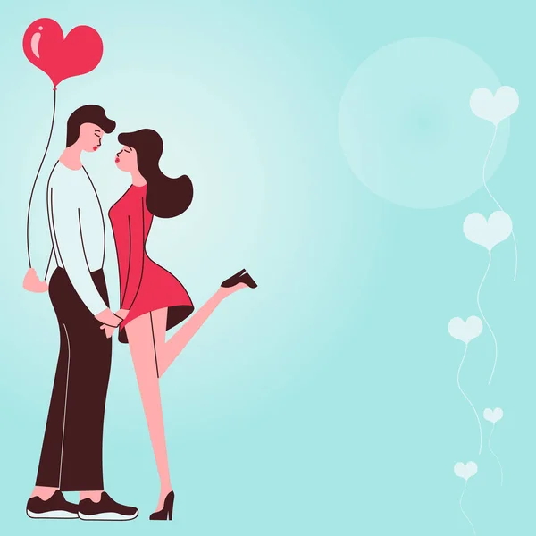 Härligt par hålla händerna redo att kyssa visar harmoni mellan par. Mannen bär närvarande kyssar krama kvinna representerar romantisk passionerad duo älska. — Stock vektor