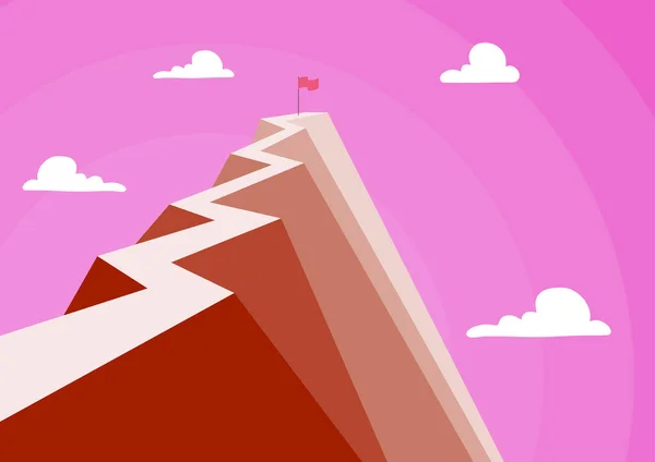 Montagne montrant haute route symbolisant l'atteinte des objectifs avec succès. Grande colline présentant drapeau définissant la réalisation de projets créatifs plans de réussite. — Image vectorielle