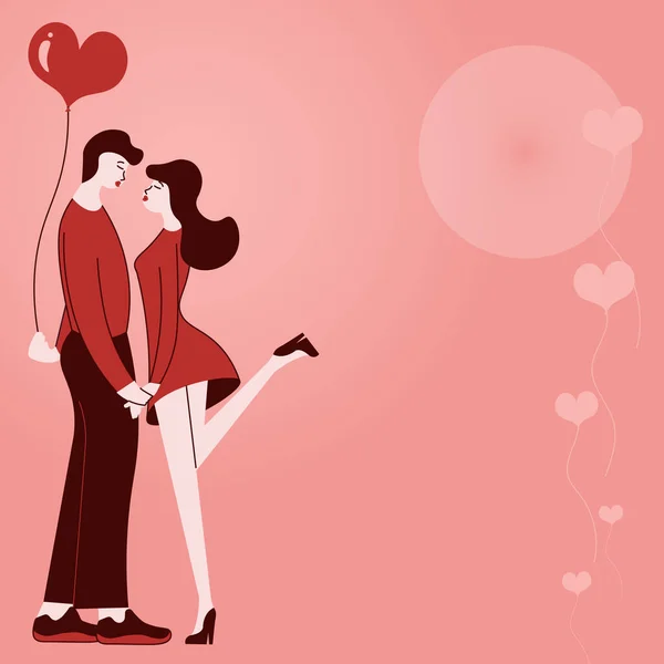 Preciosa pareja cogida de la mano lista para besar muestra armonía entre pares. Hombre llevando presente besar abrazo mujer representar romántico apasionado dúo haciendo el amor. — Vector de stock