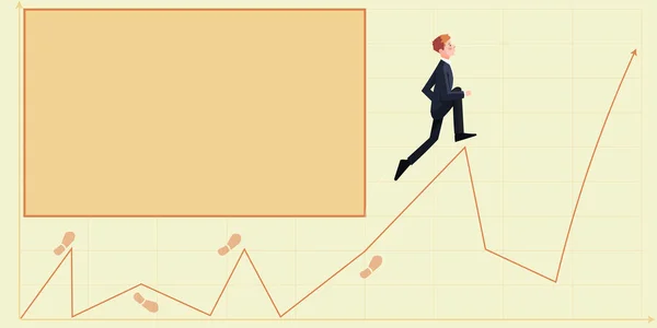 Businessman in suit climbing upwards growth chart representing project success achieving goals. Man working up financial ladder symbolizing successful finance accomplishment. — Stock Vector