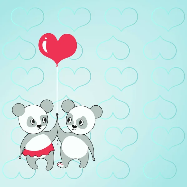 Dois ursos segurando balão em forma de coração com corações no fundo exibem amor e harmonia. Urso de pelúcia representa casal apaixonado com objetivos de amor. — Vetor de Stock