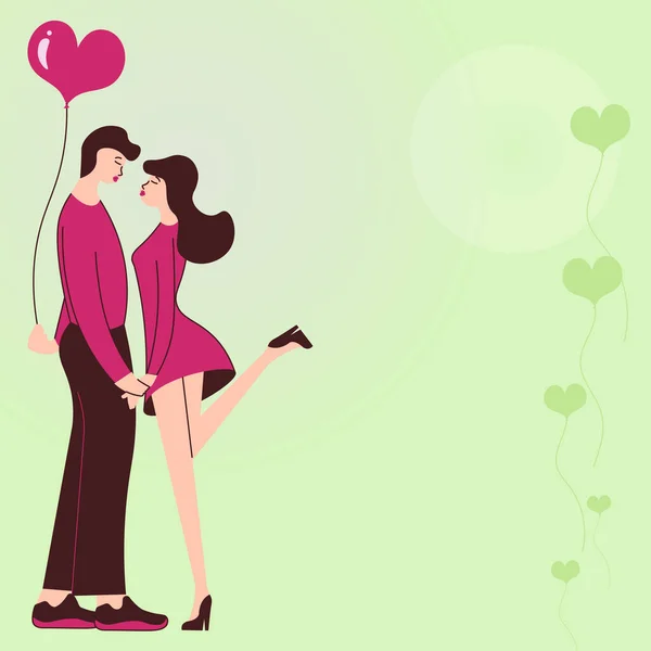 Preciosa pareja cogida de la mano lista para besar muestra armonía entre pares. Hombre llevando presente besar abrazo mujer representar romántico apasionado dúo haciendo el amor. — Vector de stock