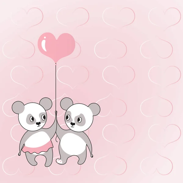 Dua beruang memegang balon berbentuk hati dengan hati di latar belakang menampilkan cinta dan harmoni. Teddy Bear mewakili pasangan yang bergairah dengan tujuan cinta.. - Stok Vektor