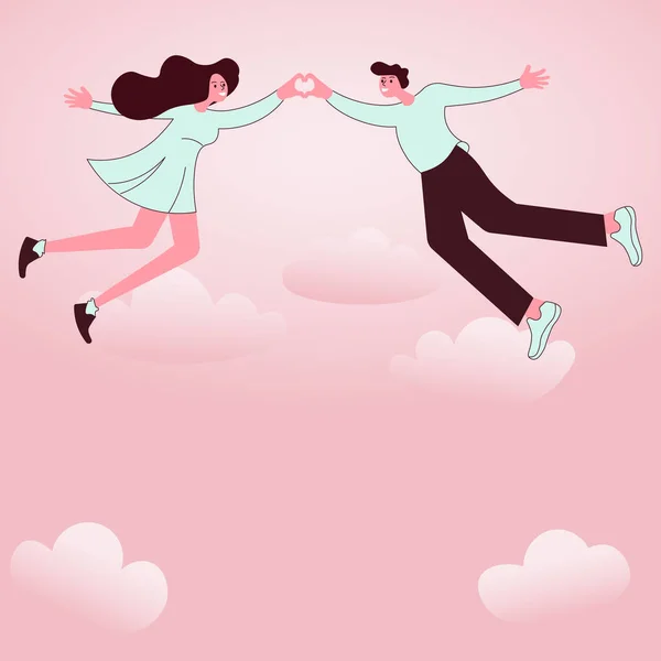 Man och kvinna som håller hand representerar kärlek vård under Valentine. Händer bildar hjärta visar romantiska passionerade par ler njuter av sina vackra drömmar. — Stock vektor