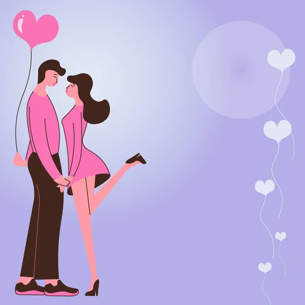 Härligt par hålla händerna redo att kyssa visar harmoni mellan par. Mannen bär närvarande kyssar krama kvinna representerar romantisk passionerad duo älska. — Stock vektor