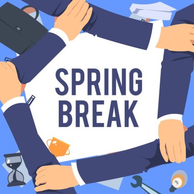 İlham, bahar tatilini gösteriyor. Okuldaki ve üniversitelerdeki iş gezisi dönemi. İlkbaharda Dört El Kolunu Birlikte Çekme Kolu Bağlantıyı Gösterme Sembolü.