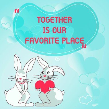 Birlikteliğimizi gösteren ilhamlar bizim favori yerimizdir. İki aşığın kalp şeklinde hediyelerle sosyal tavşanlarla buluştuğu yerde yazılan kelime tutkulu aşıkları hediyelerle gösteriyor.