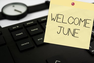 Görüntüleme metni yazılıyor. Hoş geldiniz June. İş yaklaşım takvimi altıncı ayın ikinci çeyreğinde 30 günlük Tebrik Bilgisayar Klavyesi ve Sembolü. İletişim İçin Bilgi Ortamı.