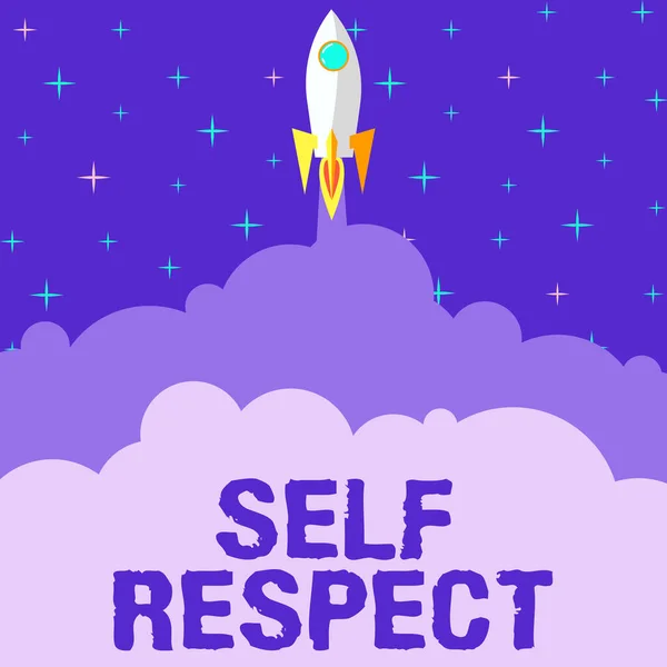 Text caption presenting Self Respect. Business concept Pride and confidence in oneself Stand up for yourself Rocket Ship Launching Fast Straight Up To The Outer Space. — Photo