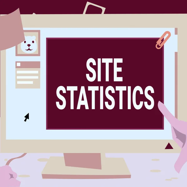 Texto de caligrafia Site Statistics. Palavra para medição do comportamento dos visitantes de determinado site Mão Tocando Desktop Dentro Web Browser Mostrando Tecnologia Recente. — Fotografia de Stock