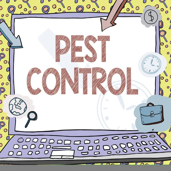 Text showing inspiration Pest Control. Business approach Killing destructive insects that attacks crops and livestock Poster decorated with monetary symbols displaying punctuality of employees. — Stockfoto