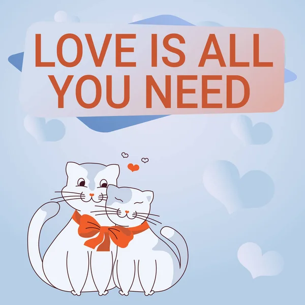 Η χειρόγραφη αγάπη είναι το μόνο που χρειάζεσαι. Business concept Lovely Ημέρα του Αγίου Βαλεντίνου χαιρετισμούς με καρδιές φόντο Γάτες δεμένα μαζί με τόξο αντιπροσωπεύουν παθιασμένο ζευγάρι με στόχους αγάπης. — Φωτογραφία Αρχείου