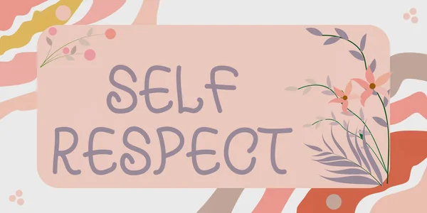 Título conceptual Self Respect. Palabra escrita en Orgullo y confianza en uno mismo Ponte de pie por ti mismo Marco decorado con flores de colores y follaje arreglado armoniosamente. —  Fotos de Stock