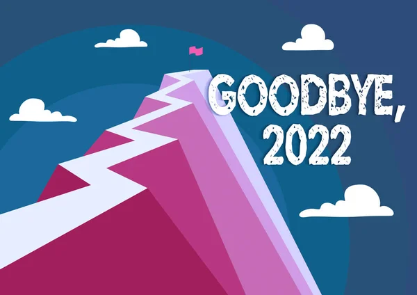 Χειρόγραφο κείμενο Αντίο 2022. Έννοια που σημαίνει παραμονή Πρωτοχρονιάς ορόσημο Τελευταίος Μήνας Γιορτή Μετάβασης Βουνό που δείχνει υψηλό δρόμο που συμβολίζει την επίτευξη στόχων με επιτυχία. — Φωτογραφία Αρχείου