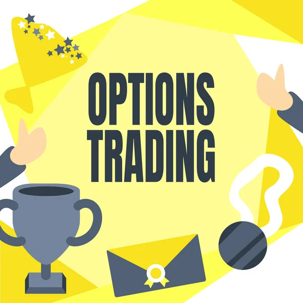 Inspiratie toont teken Opties Trading. Zakelijk overzicht Verschillende opties om goederen of diensten wereldwijd te verspreiden Succesvolle presentaties van verdienstelijke trofee medailles. — Stockfoto