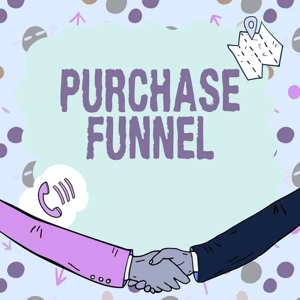 Sign displaying Purchase Funnel. Business showcase consumer model which illustrates customer journey Empty frame decorated with communication symbols represent business meeting — 스톡 사진