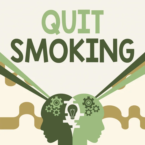 Text caption presenting Quit Smoking. Business overview Discontinuing or stopping the use of tobacco addiction Minds Combining Ideas Creating Innovative Strategies Displaying Teamwork.