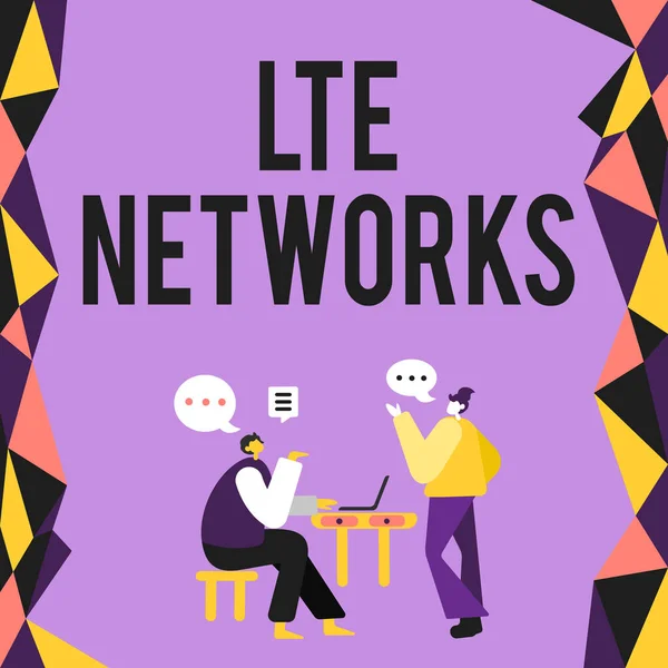 Lte Networks imzasını gösteren bir ilham. Gelecek Proje Geliştirme Fikirleri Tartışması Olan kablosuz iletişim meslektaşları için en hızlı ağ bağlantısı üzerine yazılan sözcük. — Stok fotoğraf