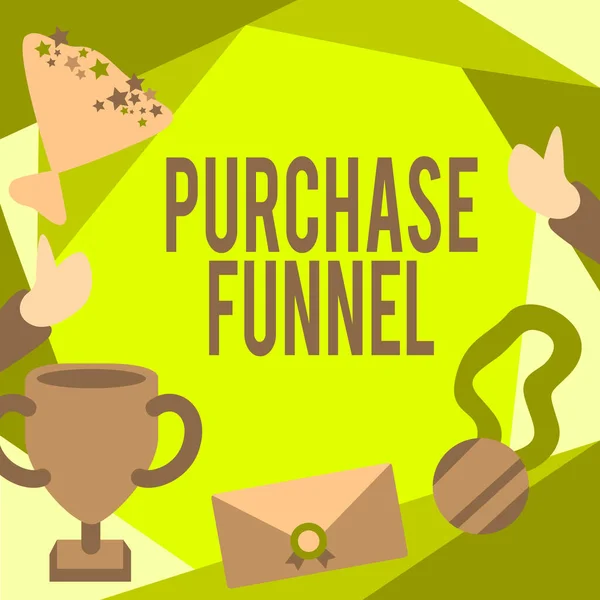 Conceptual caption Purchase Funnel. Concept meaning consumer model which illustrates customer journey People Congratulating Success Presenting Earned Trophy Medals. — Photo