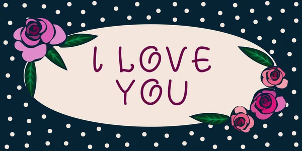 Sign displaying I LOVE YOU. Business concept Expressing Love between couples on Valentines Day Frame Decorated With Colorful Flowers And Foliage Arranged Harmoniously. — Zdjęcie stockowe