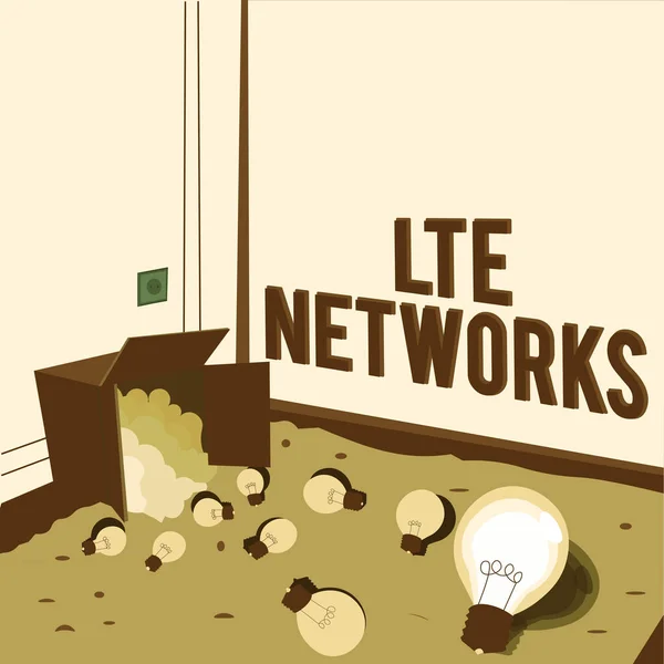 Conceptual caption Lte Networks. Business concept Fastest network connection available for wireless communication Light bulbs spilled out box symbolizing innovative thinking. — Stok fotoğraf