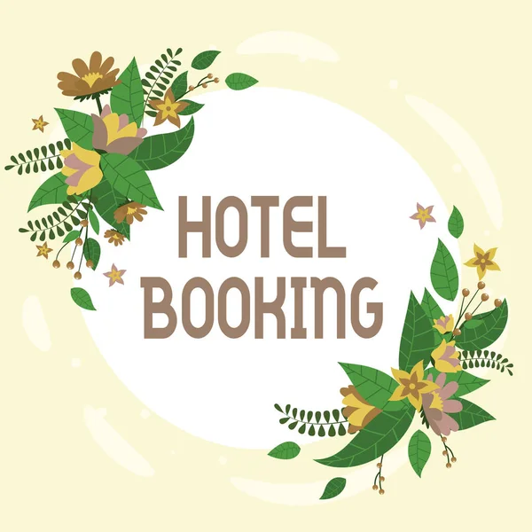 Inspiration showing sign Hotel Booking. Internet Concept Online Reservations Presidential Suite De Luxe Hospitality Blank Frame Decorated With Abstract Modernized Forms Flowers And Foliage. — 스톡 사진