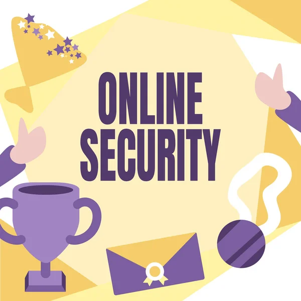 Online Security 에 서명하 세요. 인터넷 피플 (People Congrating Success Presenting Earned Trophy Medals) 성공을 축하하는 인터넷 피플 ( 인터넷 피플 ) 에 대한 공격으로부터 보호하기 위한 최초의 사진 규칙. — 스톡 사진