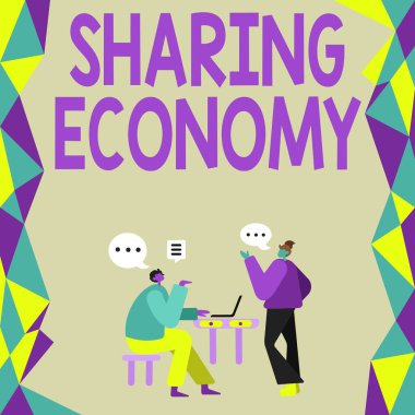 Kavramsal Ekran Paylaşımı Ekonomisi. İş dünyası ekonomik modeli mallara erişim sağlamaktadır. Meslektaşlar Gelecek Proje Geliştirme Fikirlerini Görüşmektedir..