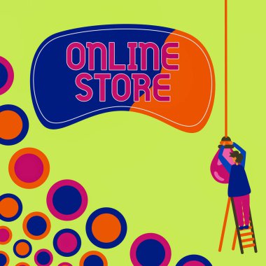 Çevrimiçi Mağaza yazısını gösteren bir ilham. Satılık eşyalar sunan ve kredi kartı kabul eden konsept fotoğraf A web sitesi İşadamı Ayakta Merdiven Onarım Ampulü Yeni Geleceğe Yönelik Fikirler Oluşturan.