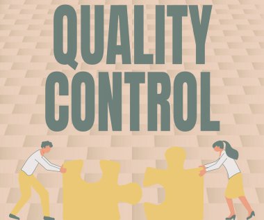 El yazısı Kalite Kontrolü. İş fikri, bu ürünün ya da servisin standartlara göre satıldığından emin olmaktır. Meslektaşlar İki Parça Yapboz Birlikte Göster Takım Çalışması.