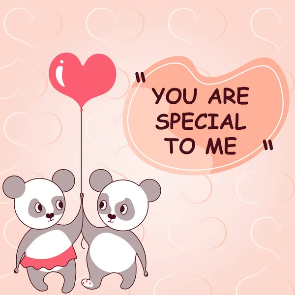 Text showing inspiration YOU ARE SPECIAL TO ME. Business concept Admiring lover on Valentines Day Bears holding heart balloon represent passionate couple with love goals. — стоковое фото