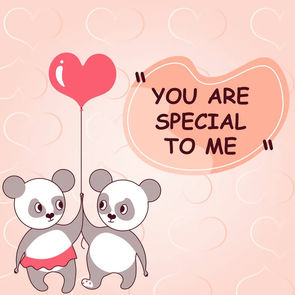 Text showing inspiration YOU ARE SPECIAL TO ME. Business concept Admiring lover on Valentines Day Bears holding heart balloon represent passionate couple with love goals.
