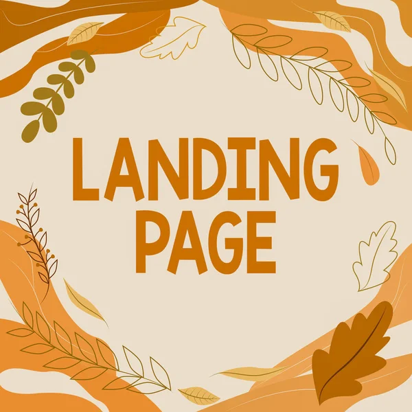 Inspiration showing sign Landing Page. Business approach Website accessed by clicking a link on another web page Blank Frame Decorated With Abstract Modernized Forms Flowers And Foliage. — Fotografia de Stock
