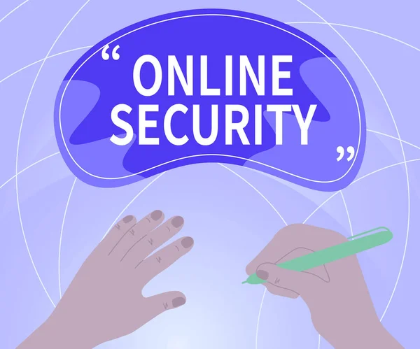 Handwriting text Online Security. Conceptual photo rules to protect against attacks over the Internet Hands Using Pencil Strategizing Newest Innovative Creative Goal Plans. — Stockfoto