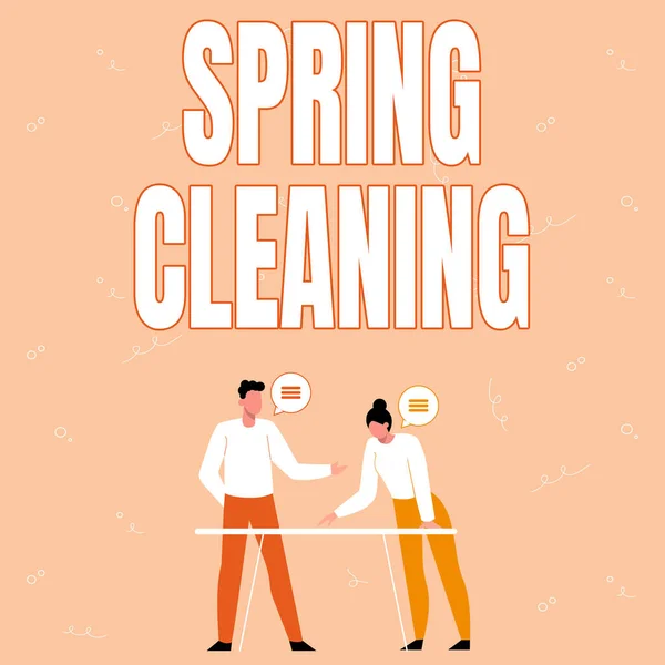 Handwriting text Spring Cleaning. Business concept practice of thoroughly cleaning house in the springtime Partners Sharing New Ideas For Skill Improvement Work Strategies. — Stock Fotó