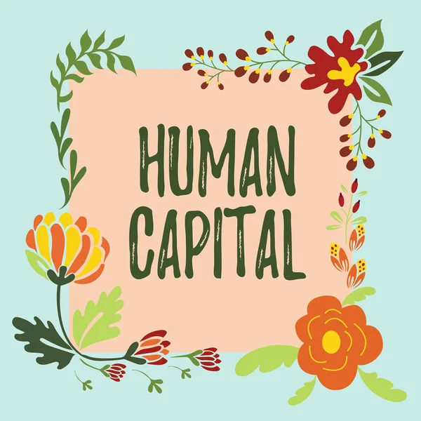 Exhibición conceptual Capital Humano. Concepto de Internet Intangible Recursos Colectivos Competencia Capital Education Frame Decorated with Colorful Flowers and Foliage Armoniously. — Foto de Stock