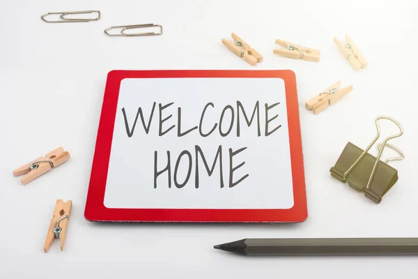 Handwriting text Welcome Home. Business overview Expression Greetings New Owners Domicile Doormat Entry Computer Keyboard And Symbol.Information Medium For Communication. — Stock Fotó