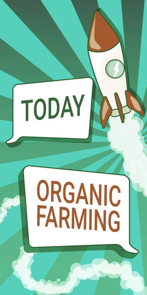 Text showing inspiration Organic Farming. Internet Concept an integrated farming system that strives for sustainability Rocket Ship Launching Fast Straight Up To The Outer Space. — 스톡 사진